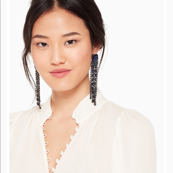 NWT KATE SPADE ♠️ GLITZVILLE CHAIN FRINGE EARRINGS - Picture 2 of 9